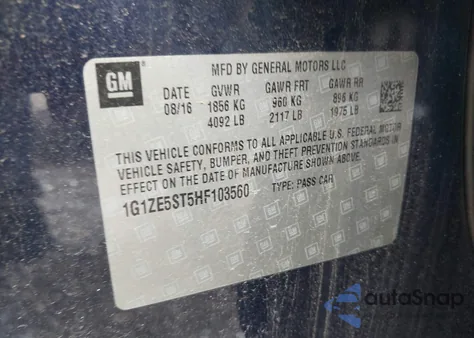 2017 Chevrolet Malibu 1Lt из США, поврежденный, VIN 1G1ZE5ST5HF103560